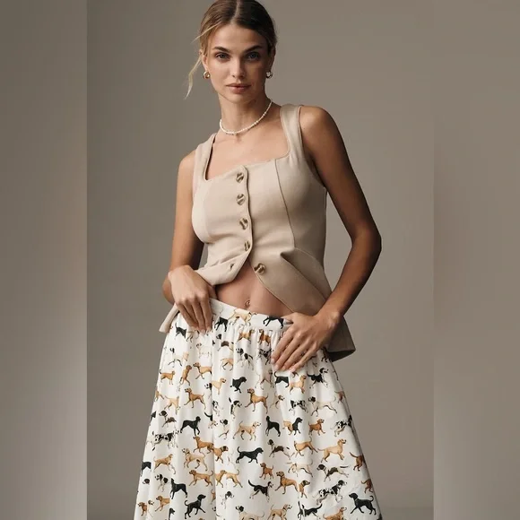 Anthropologie The Jacie Poplin Printed Maxi Skirt by Maeve - White Dog Print - Picture 5 of 5